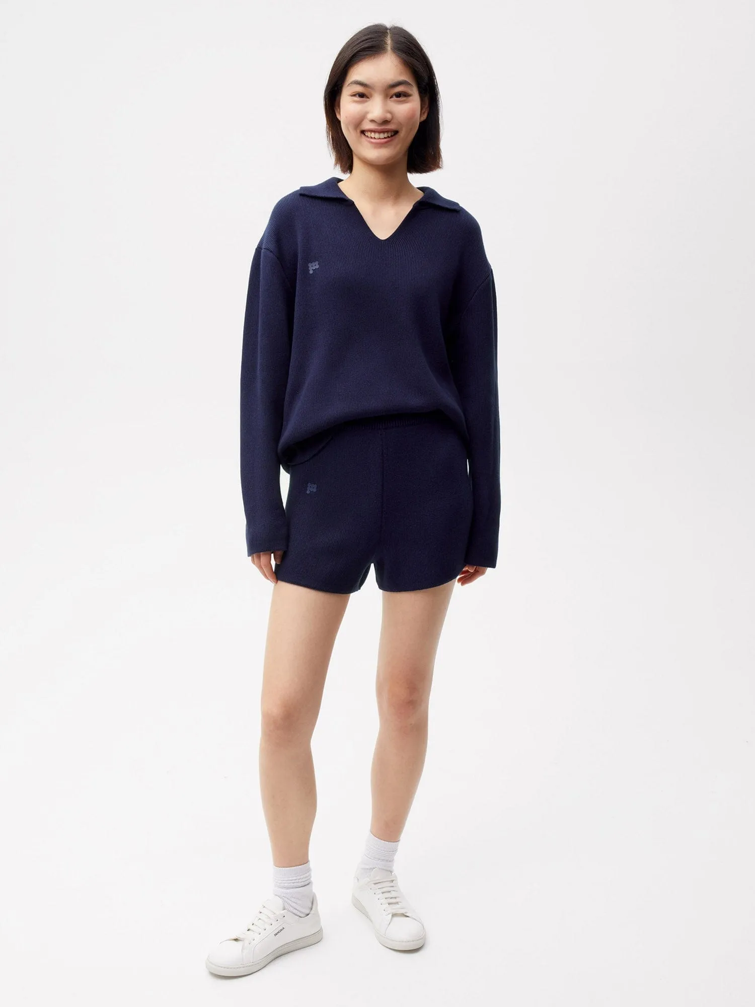 Womens Archive Knit Shorts—navy blue sold by Pangaia product image thumbnail 2