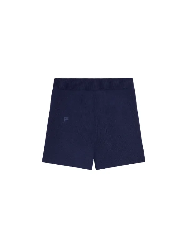 Womens Archive Knit Shorts—navy blue sold by Pangaia