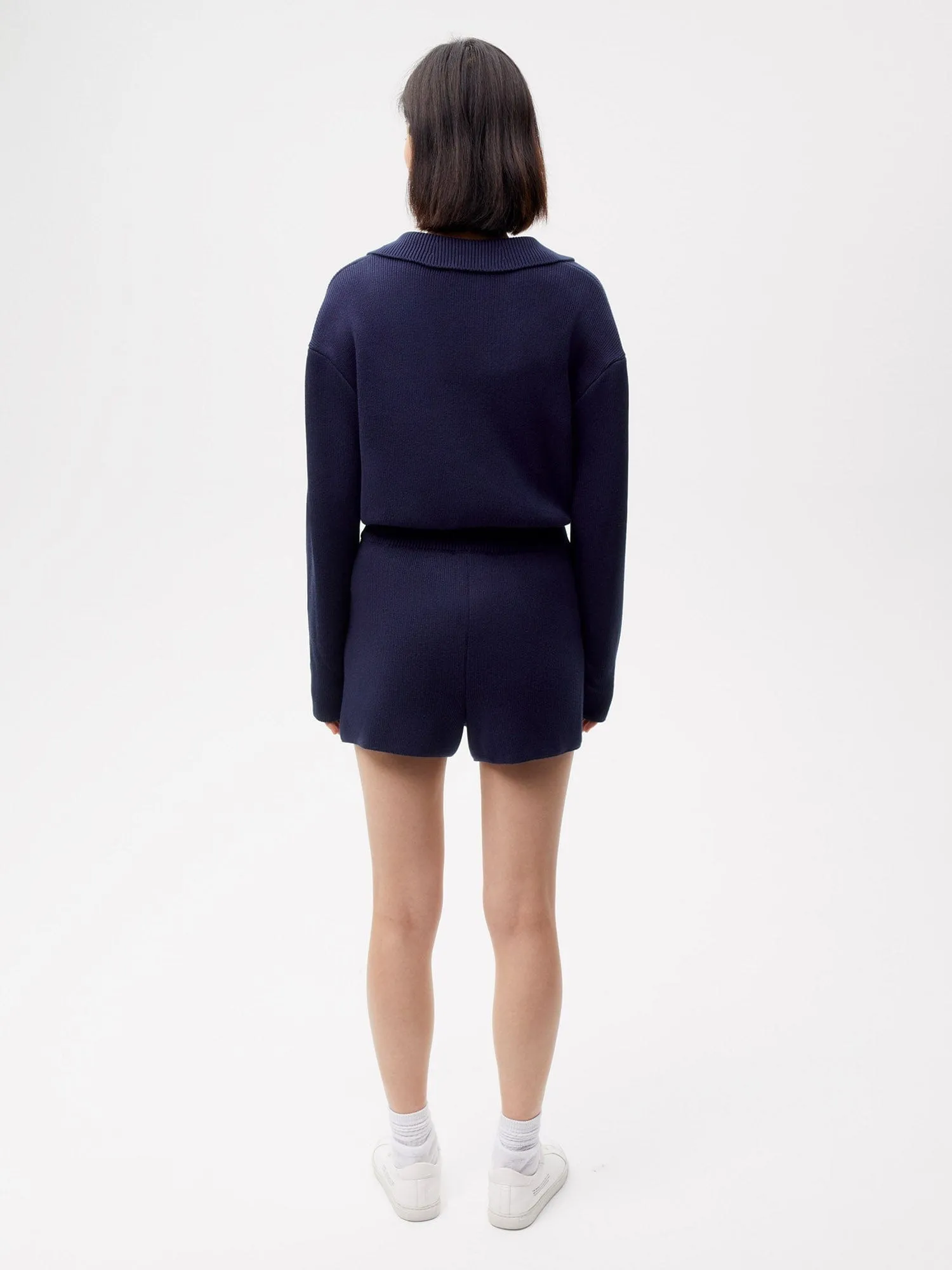 Womens Archive Knit Shorts—navy blue sold by Pangaia product image thumbnail 3