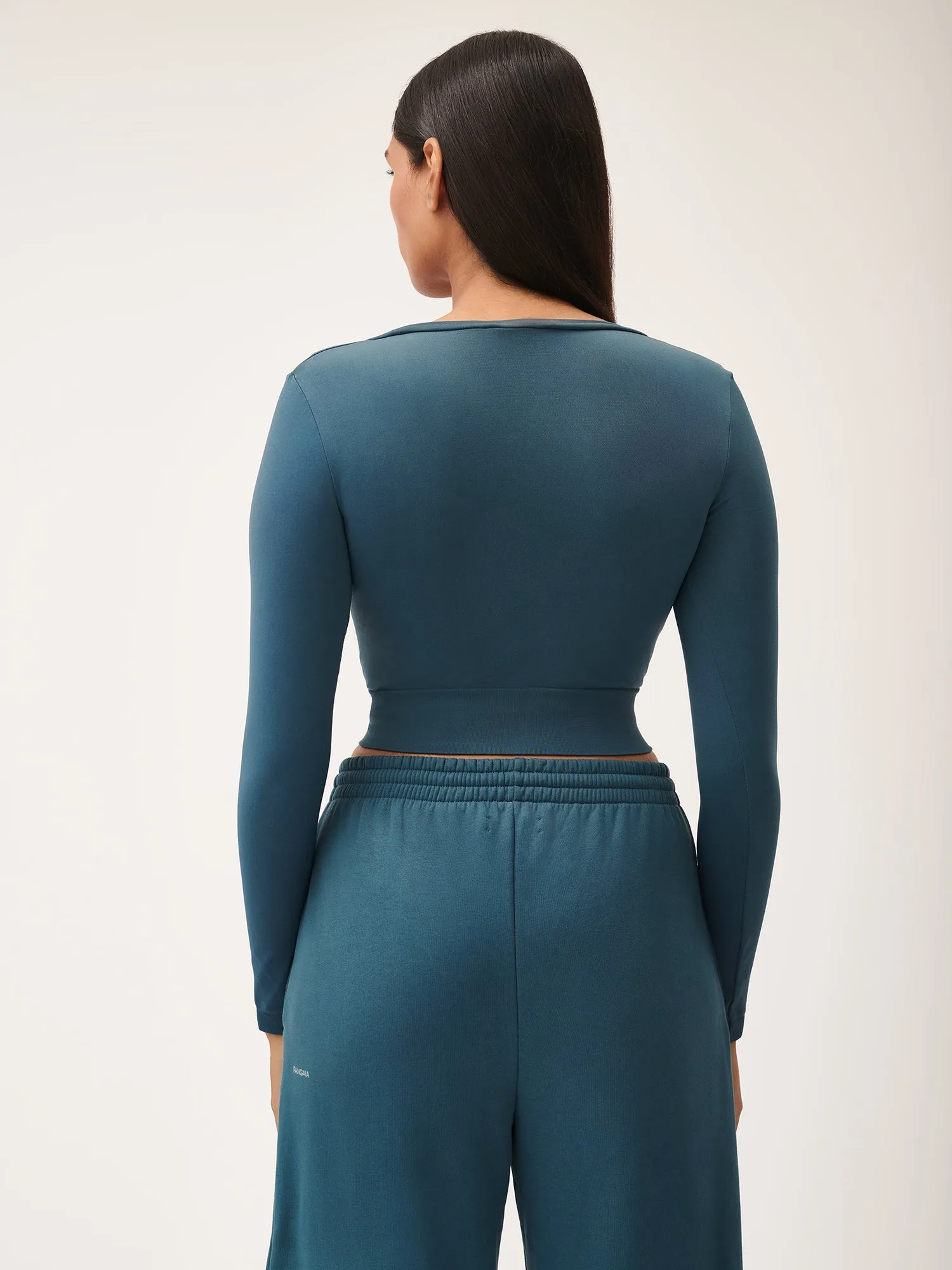 Women's Plant-Stretch Long Sleeve Cropped Top—storm blue sold by Pangaia product image thumbnail 3