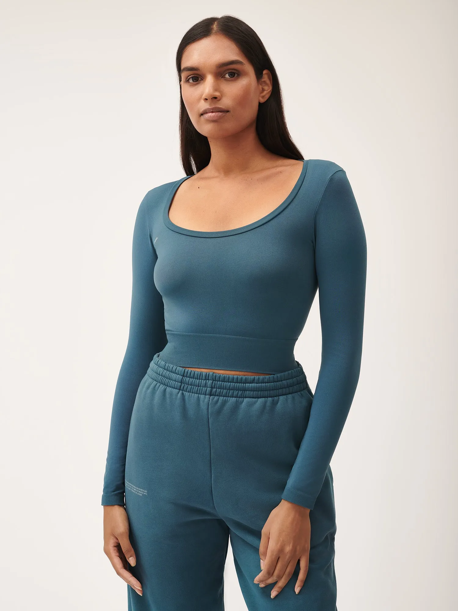 Women's Plant-Stretch Long Sleeve Cropped Top—storm blue sold by Pangaia product image thumbnail 2