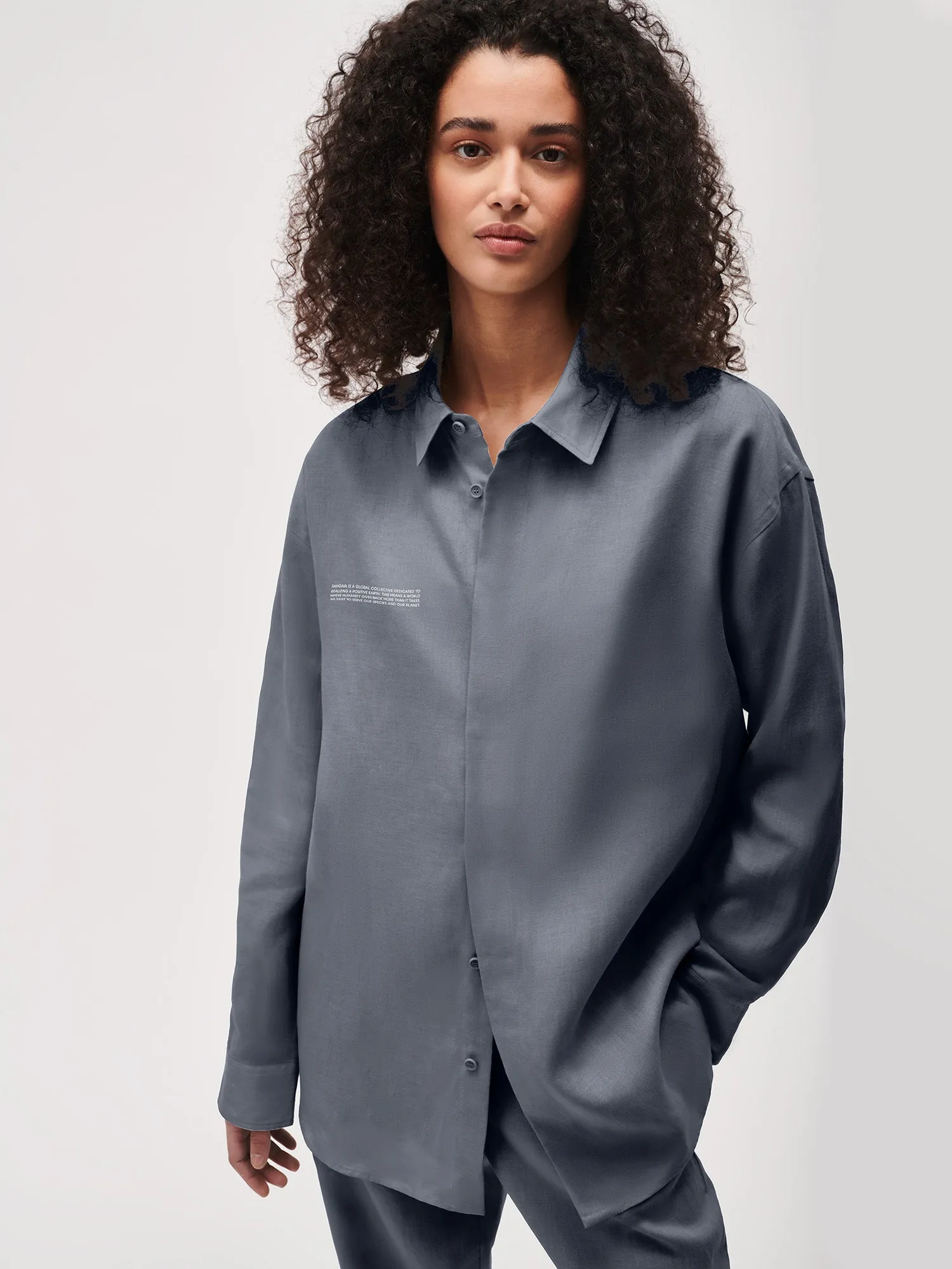 Womens DNA Linen Collared Long Sleeve Shirt—atmosphere grey sold by Pangaia product image thumbnail 5