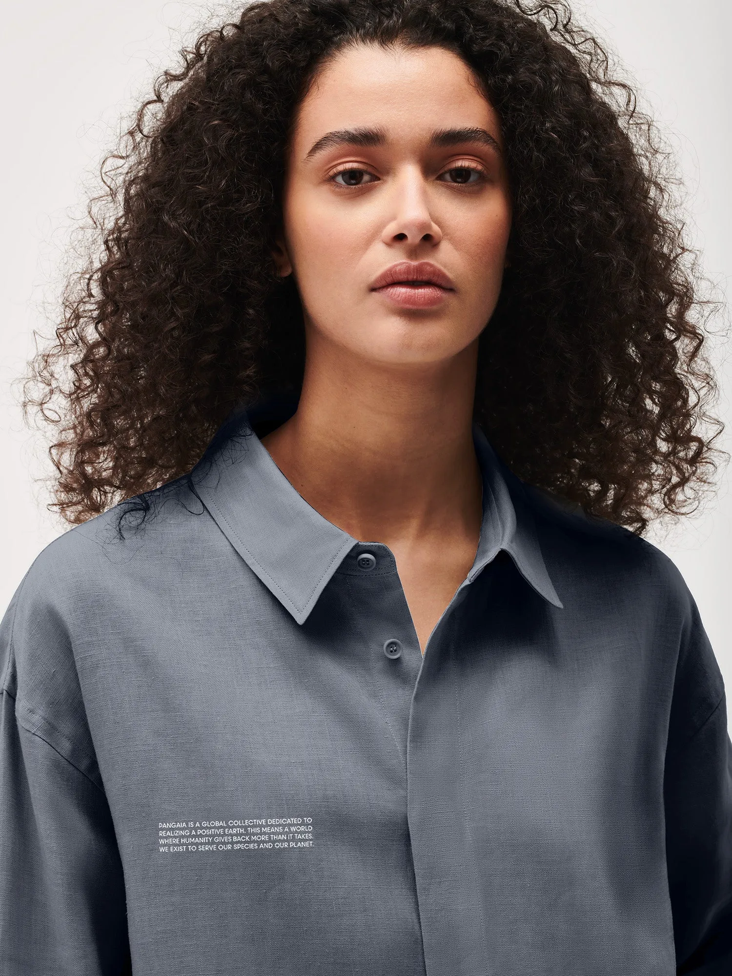 Womens DNA Linen Collared Long Sleeve Shirt—atmosphere grey sold by Pangaia product image thumbnail 2