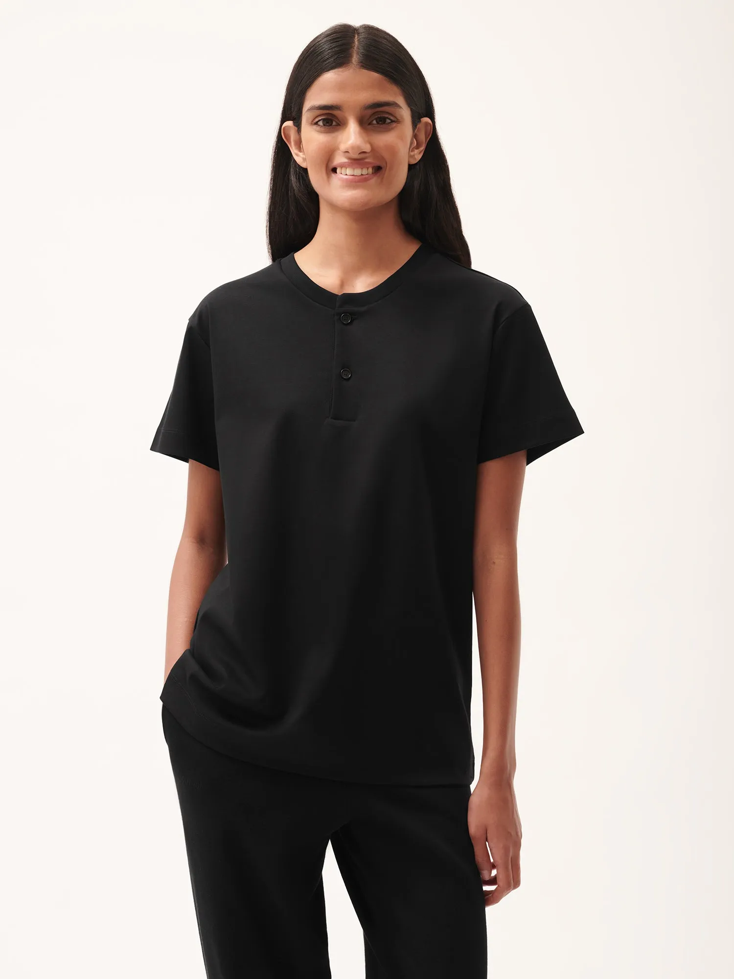 Womens DNA Henley T-Shirt—black sold by Pangaia product image thumbnail 2