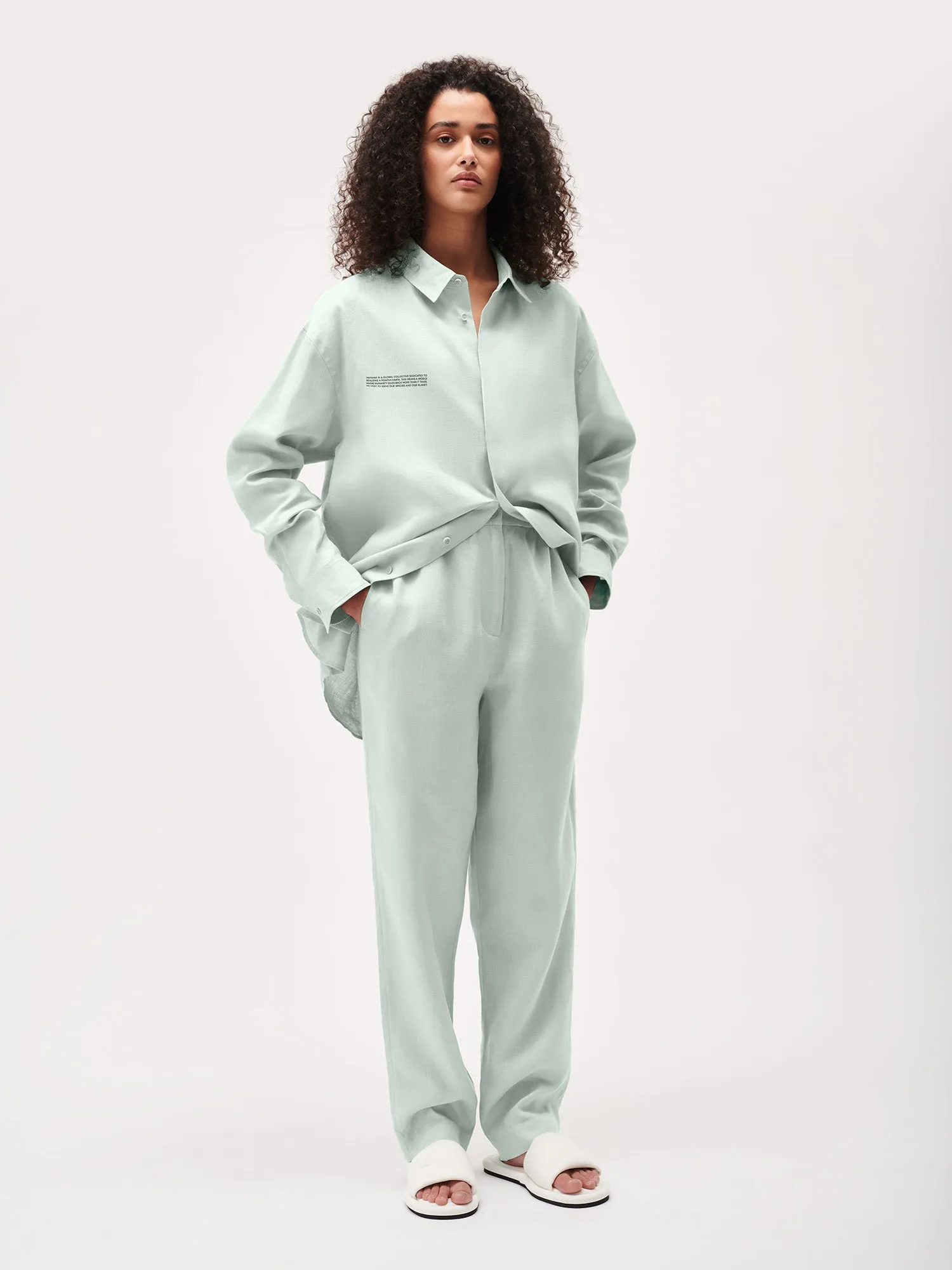 DNA Linen Collared Long Sleeve Shirt—opal green sold by Pangaia product image thumbnail 5