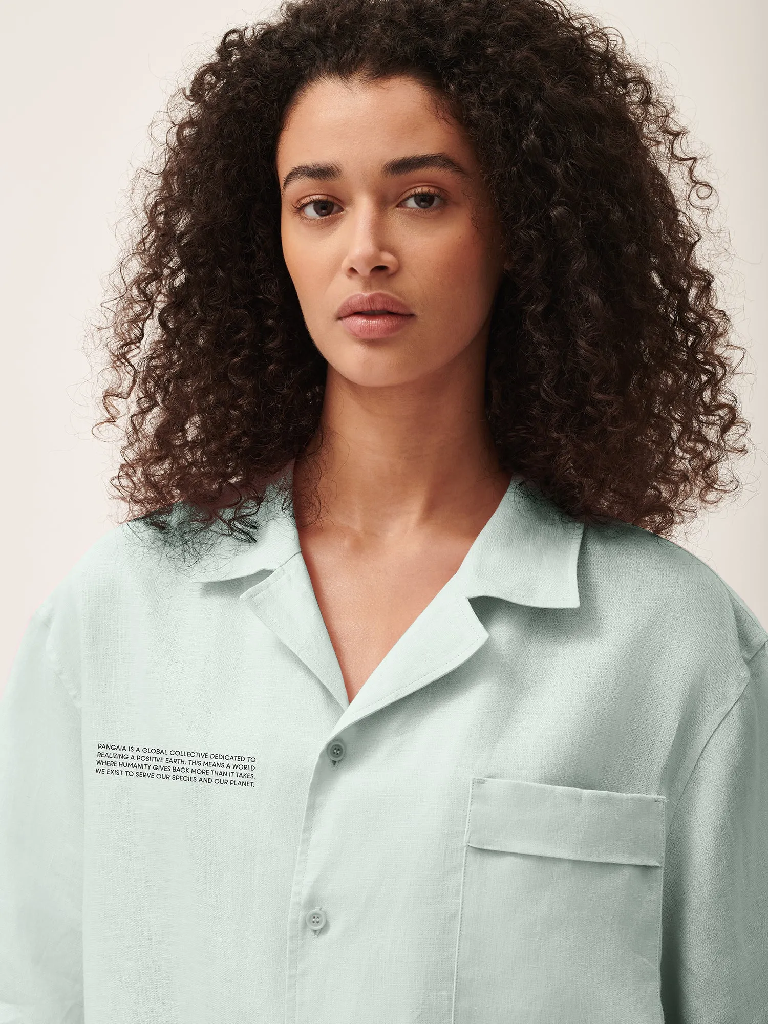 DNA Linen Collared Long Sleeve Shirt—opal green sold by Pangaia product image thumbnail 2