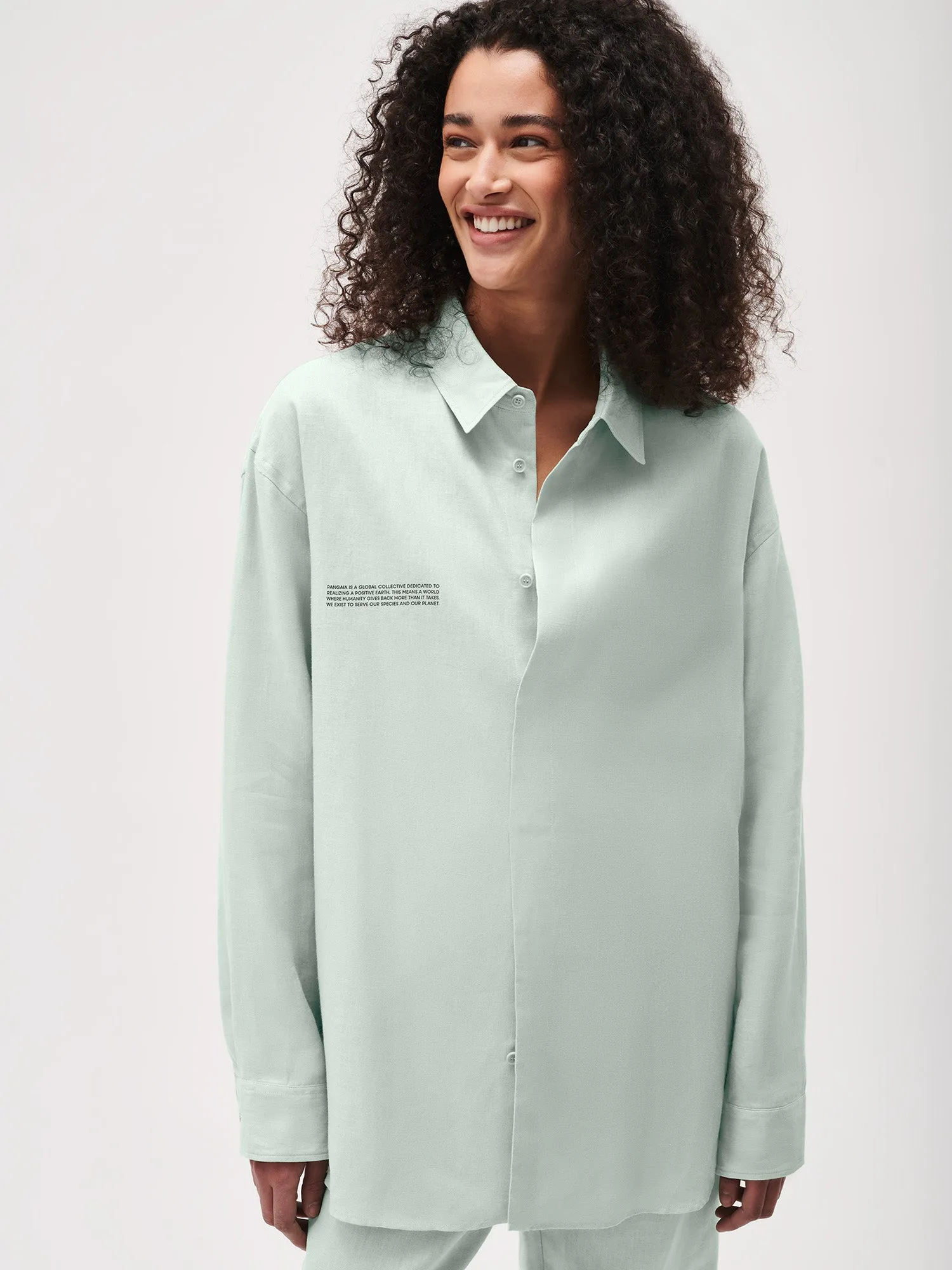 DNA Linen Collared Long Sleeve Shirt—opal green sold by Pangaia product image thumbnail 4