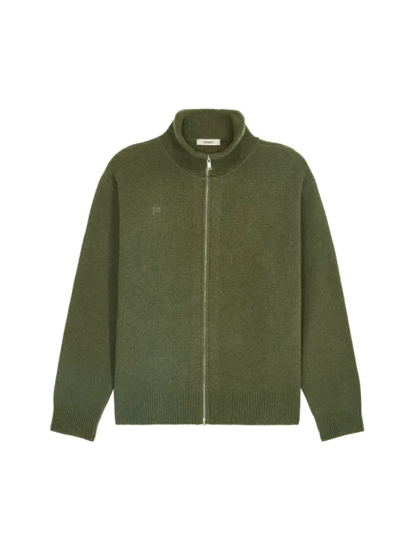 Men's Recycled Cashmere Zip Up Sweater—rosemary green sold by Pangaia