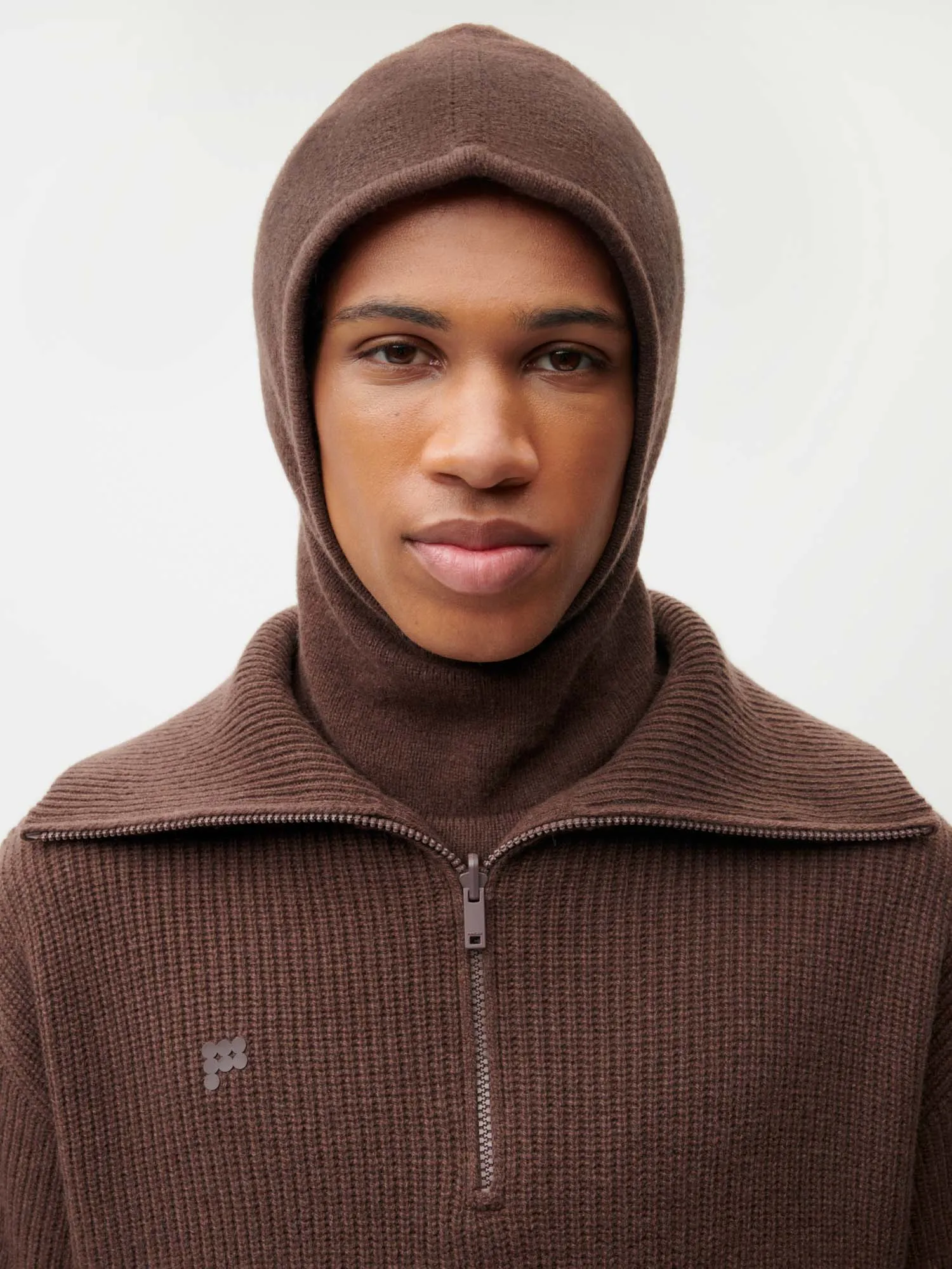 Recycled Cashmere Chunky Balaclava—chestnut brown sold by Pangaia product image thumbnail 2