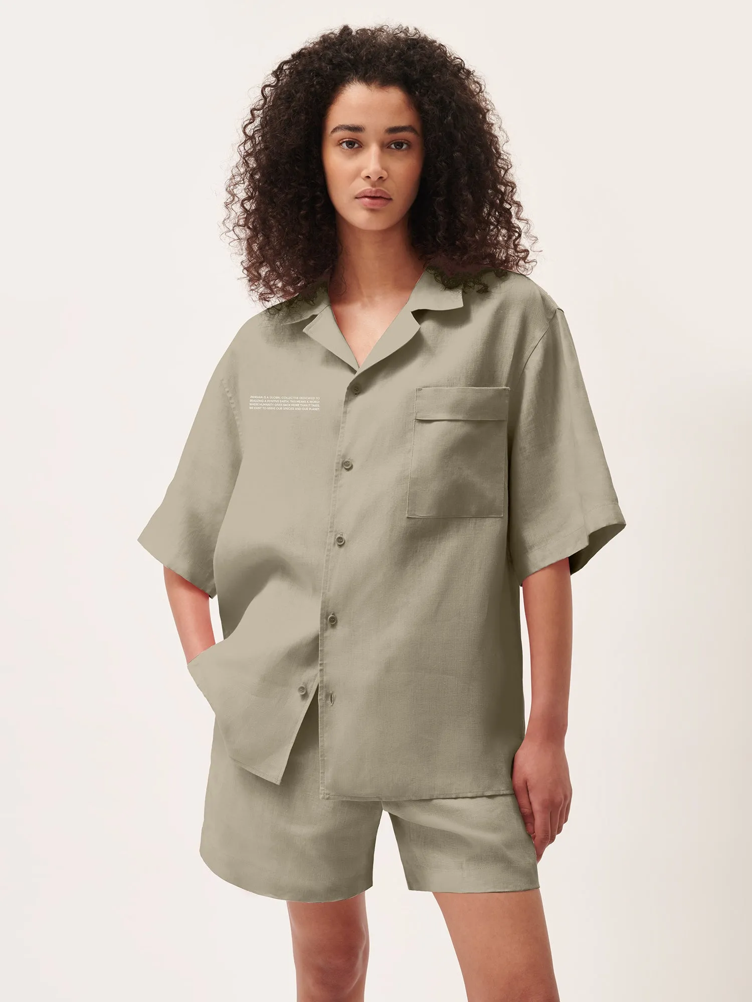 Womens DNA Linen Camp Collar Shirt—cliff beige sold by Pangaia product image thumbnail 3