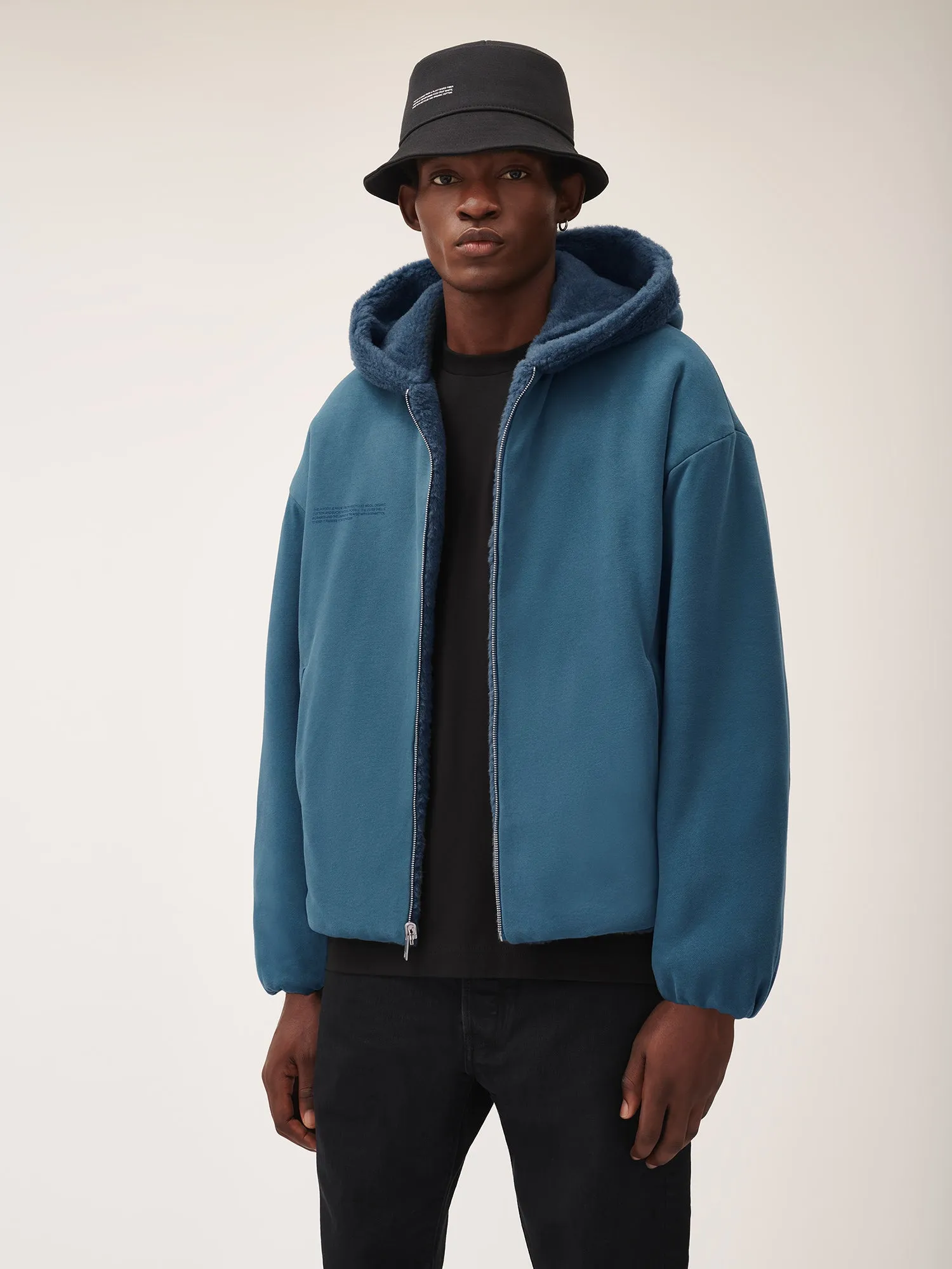 Womens Recycled Wool Fleece Reversible Bomber Jacket—storm blue sold by Pangaia product image thumbnail 4