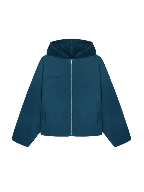 Womens Recycled Wool Fleece Reversible Bomber Jacket—storm blue sold by Pangaia