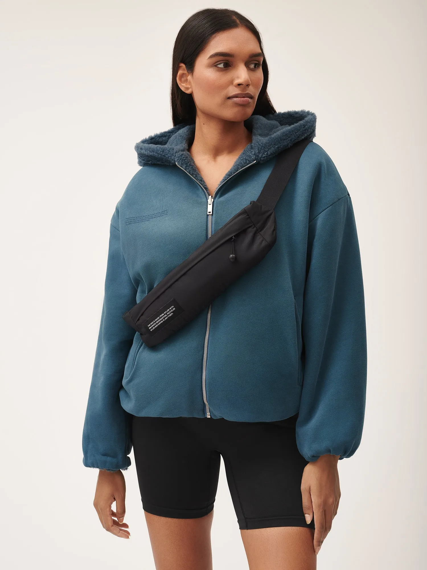 Womens Recycled Wool Fleece Reversible Bomber Jacket—storm blue sold by Pangaia product image thumbnail 3