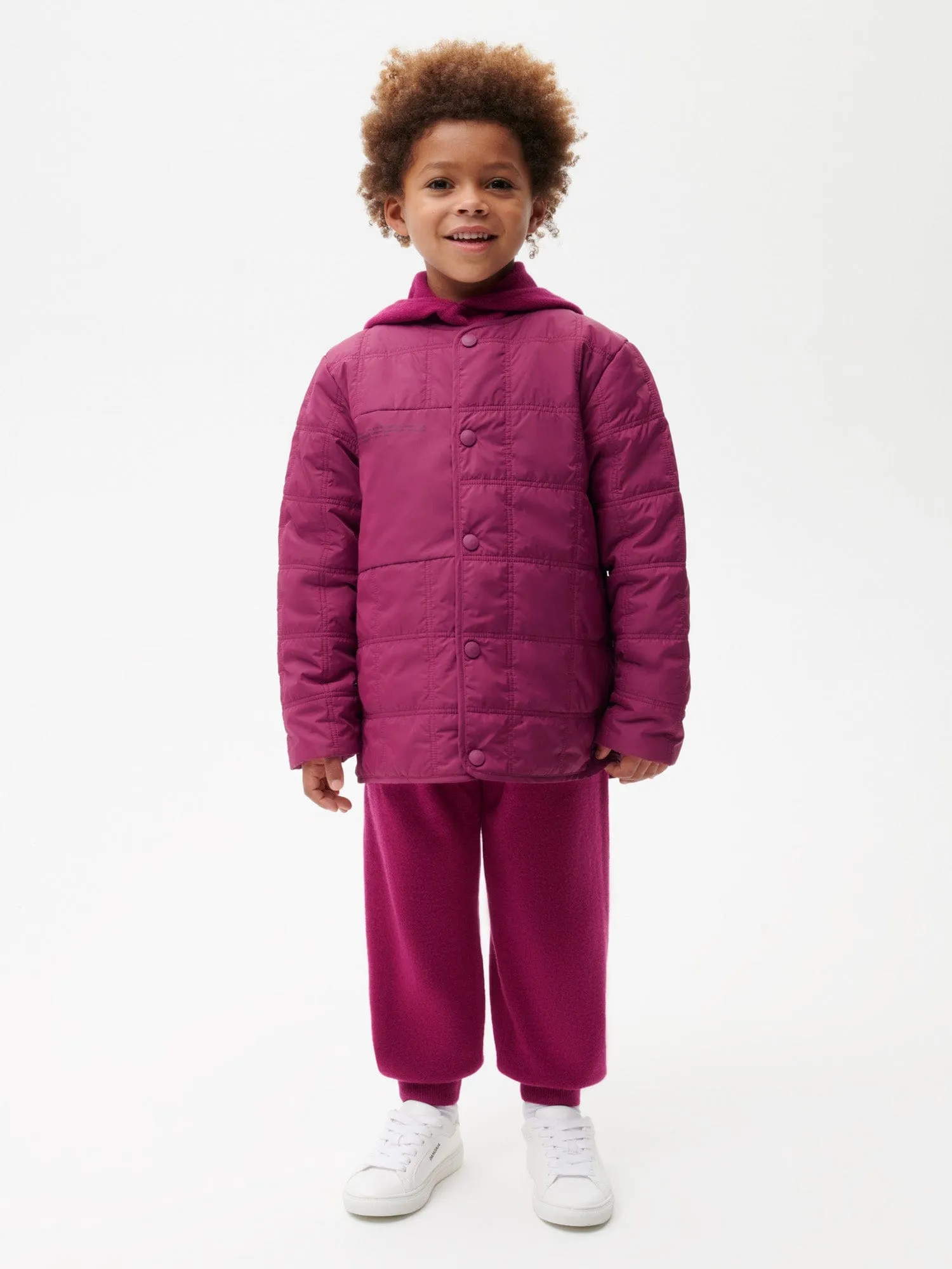 Kid’s Flower-Warmth Quilted Collarless Jacket—plum purple sold by Pangaia product image thumbnail 2