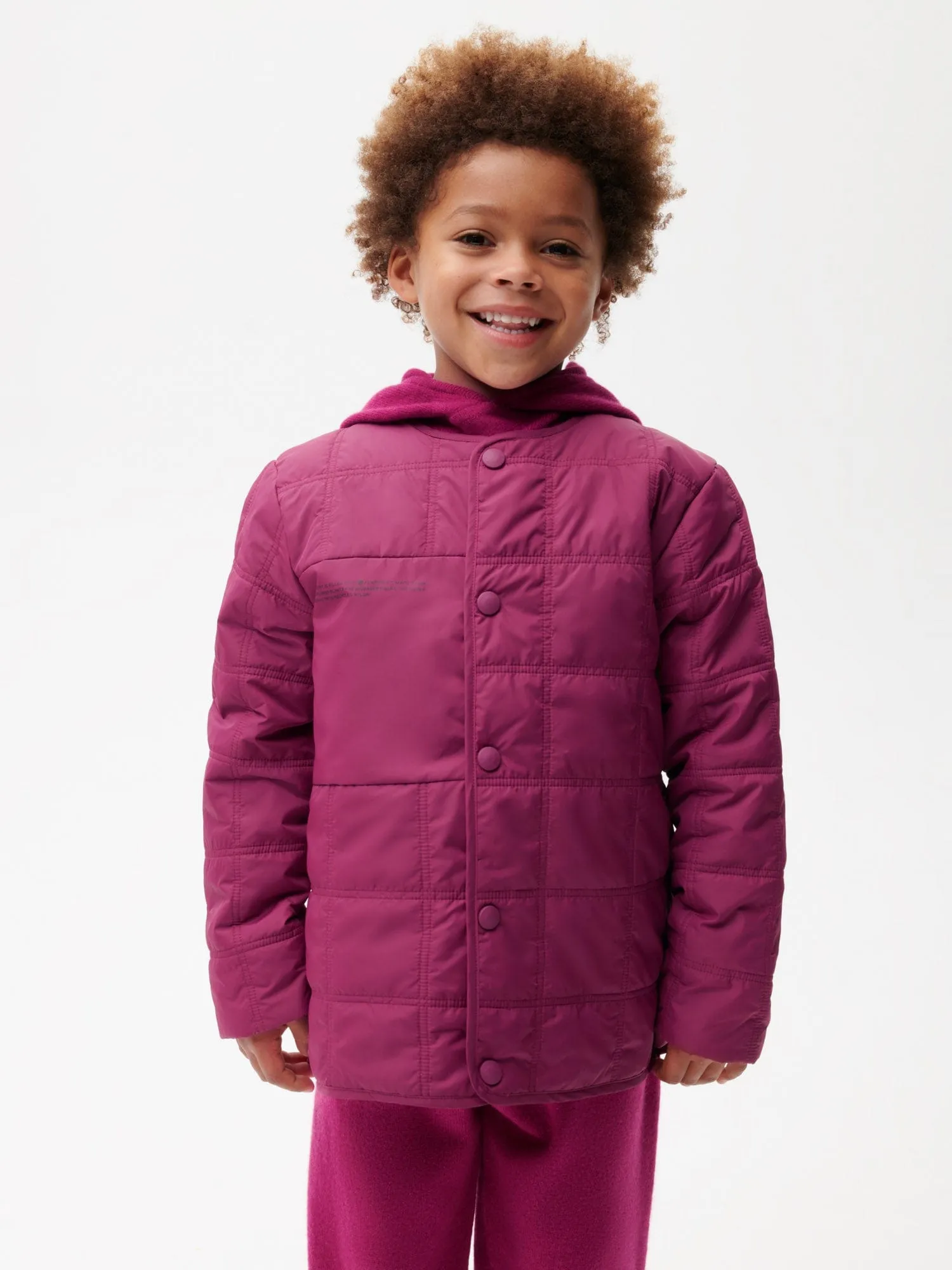 Kid’s Flower-Warmth Quilted Collarless Jacket—plum purple sold by Pangaia product image thumbnail 5