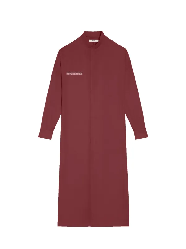 DNA Linen Mandarin Collar Dress—garnet red sold by Pangaia