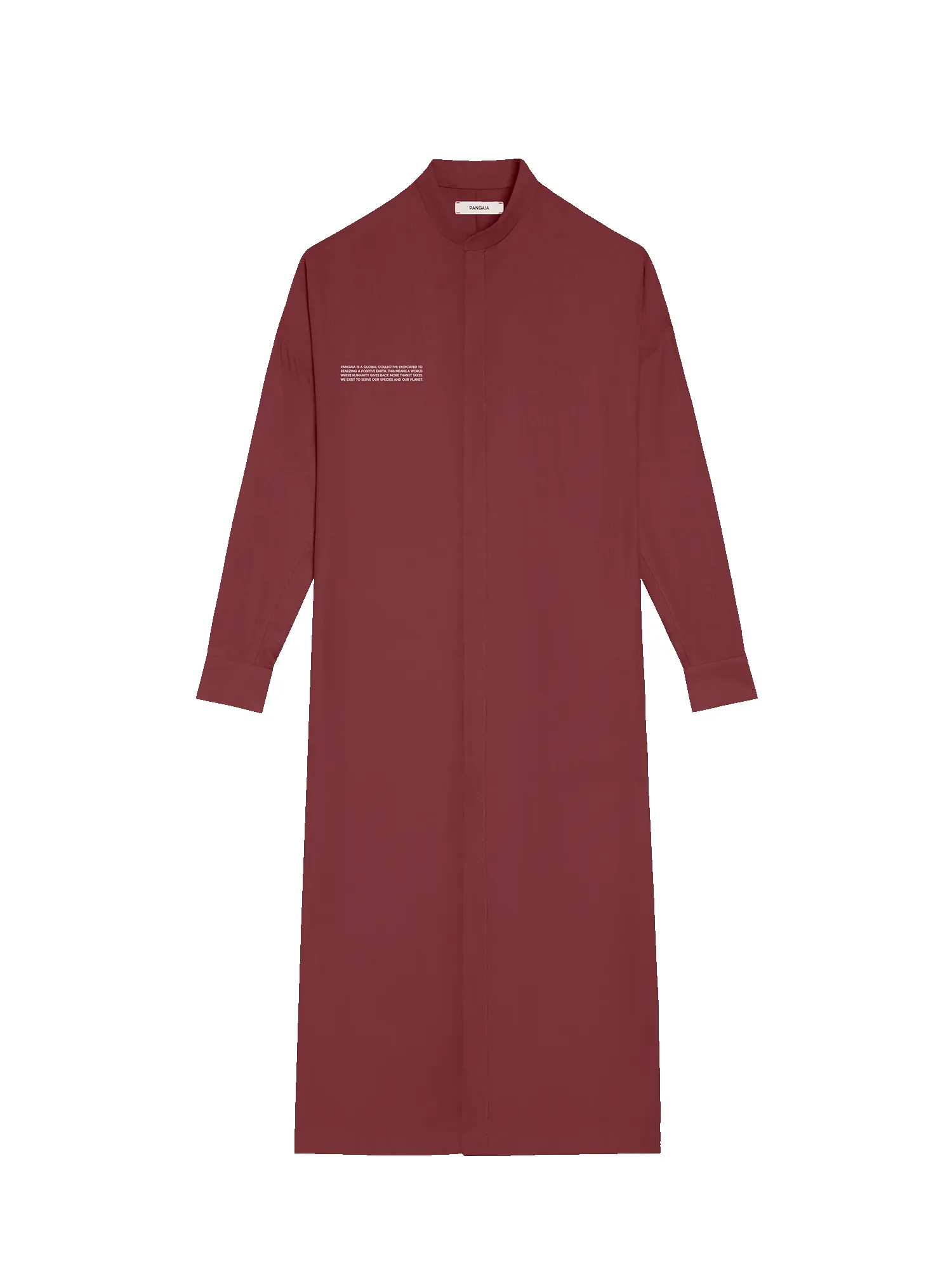 DNA Linen Mandarin Collar Dress—garnet red sold by Pangaia