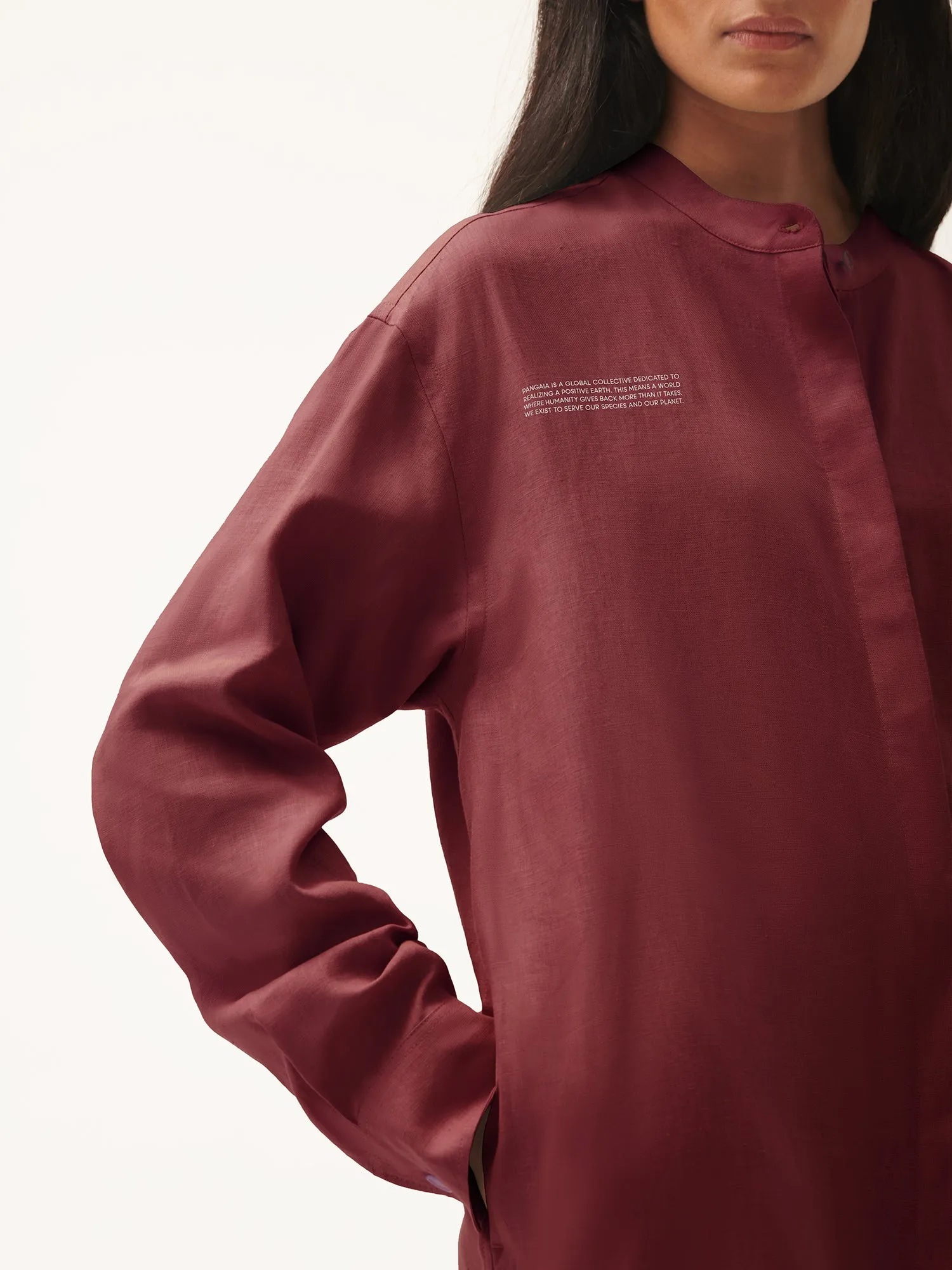 DNA Linen Mandarin Collar Dress—garnet red sold by Pangaia product image thumbnail 4