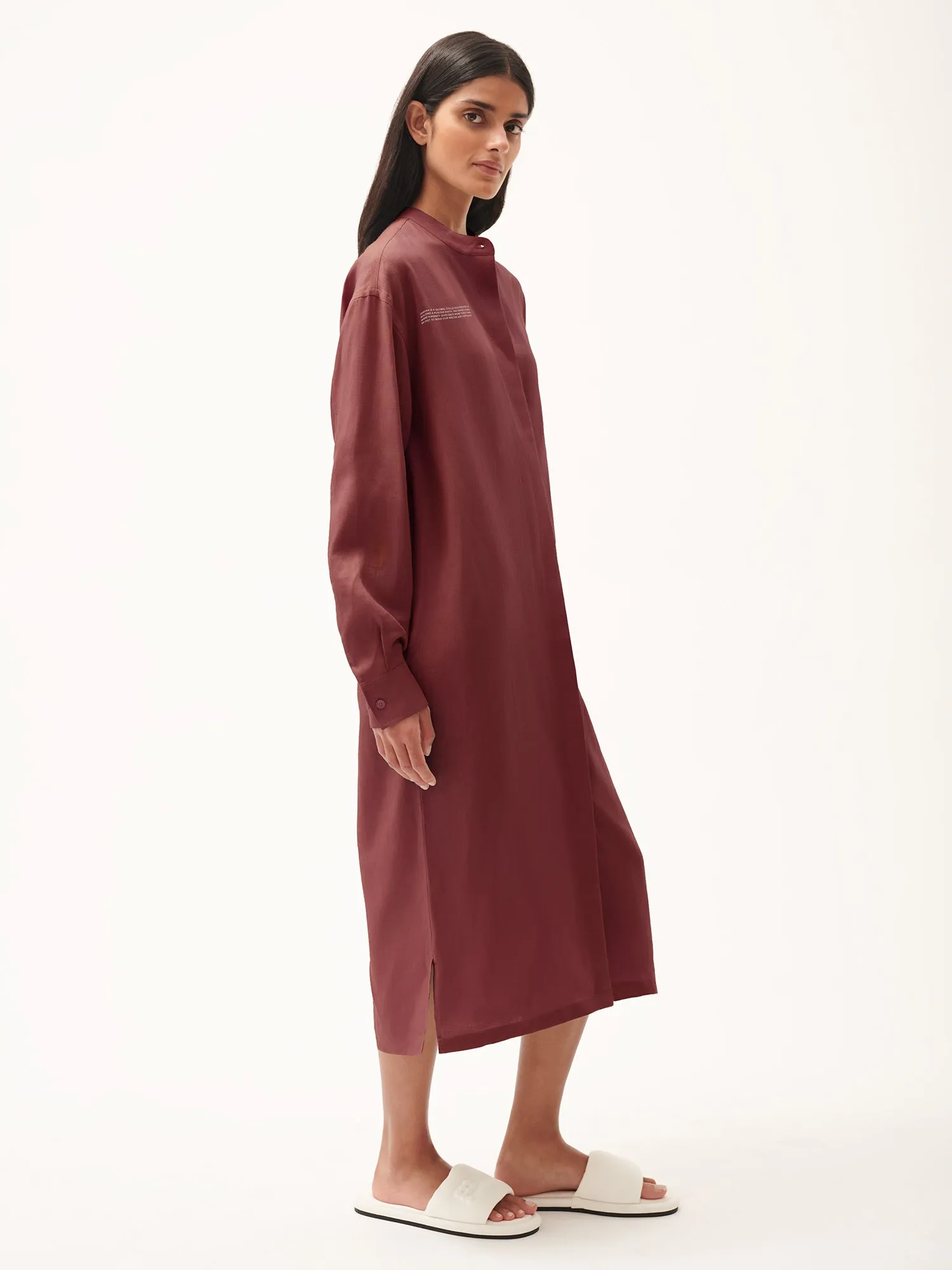 DNA Linen Mandarin Collar Dress—garnet red sold by Pangaia product image thumbnail 5