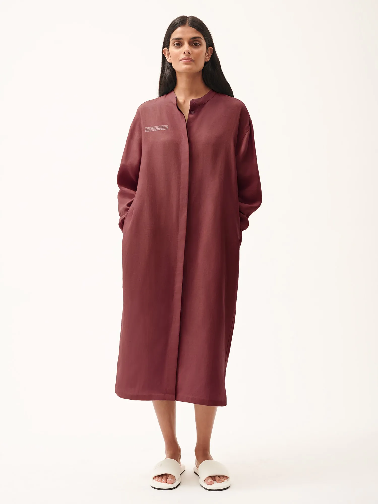 DNA Linen Mandarin Collar Dress—garnet red sold by Pangaia product image thumbnail 2