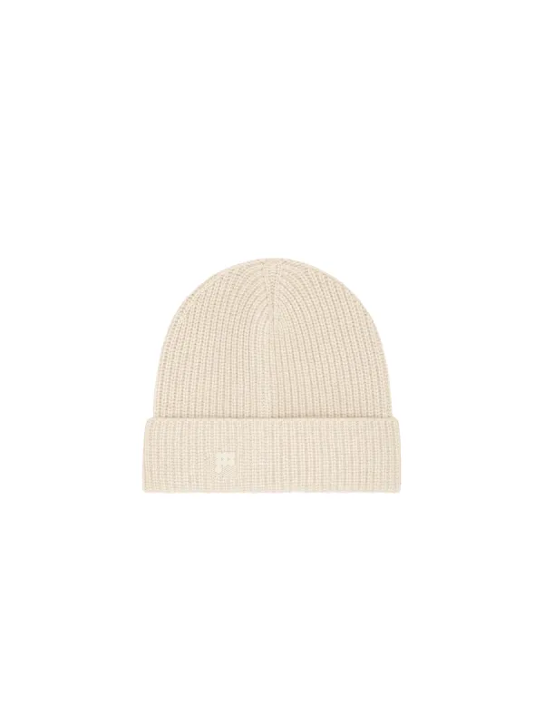 Recycled Ribbed Cashmere Beanie—ecru ivory sold by Pangaia