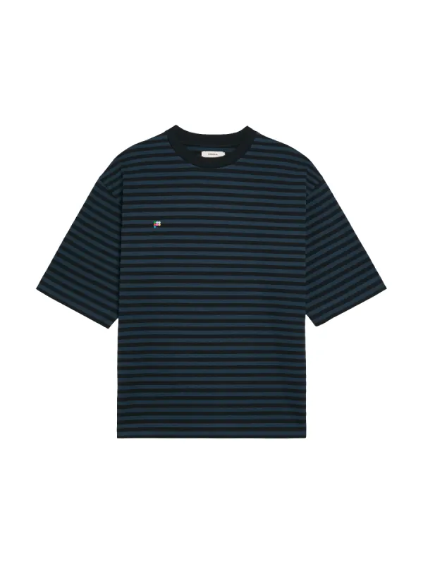 Mens Recycled Cotton Stripe Boxy T-shirt—black sold by Pangaia