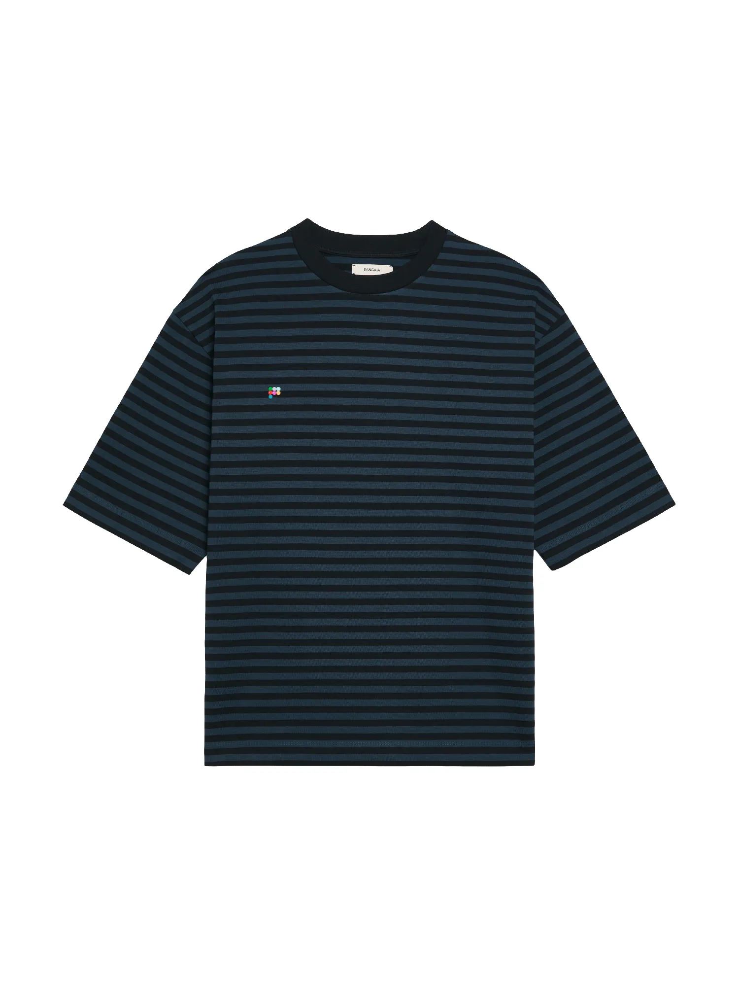 Mens Recycled Cotton Stripe Boxy T-shirt—black sold by Pangaia