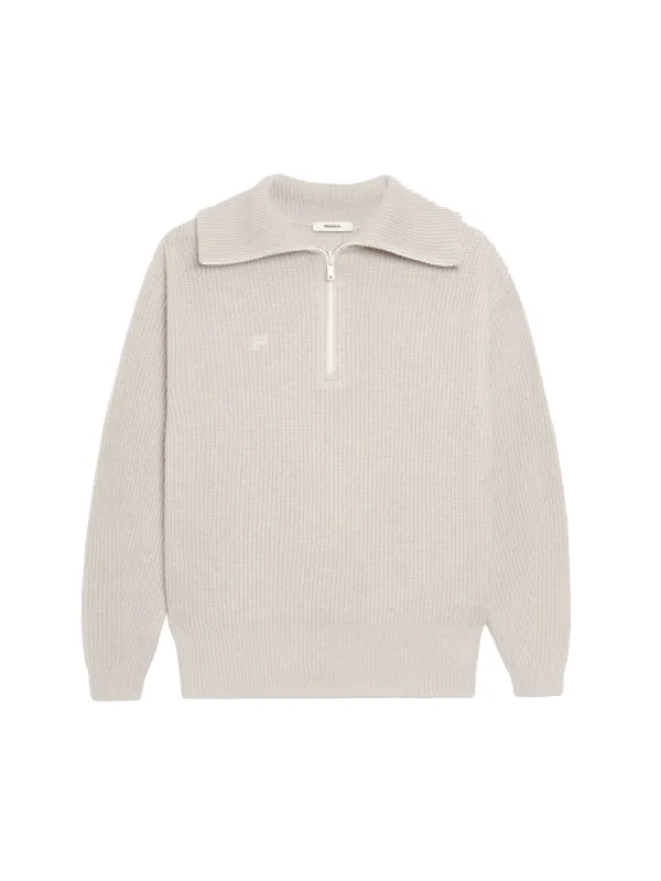 Mens Recycled Cashmere Half Zip Sweater—oatmeal sold by Pangaia
