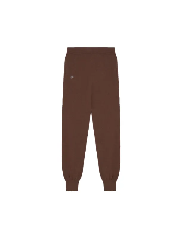 Mens Recycled Cashmere Track Pants—chestnut brown sold by Pangaia