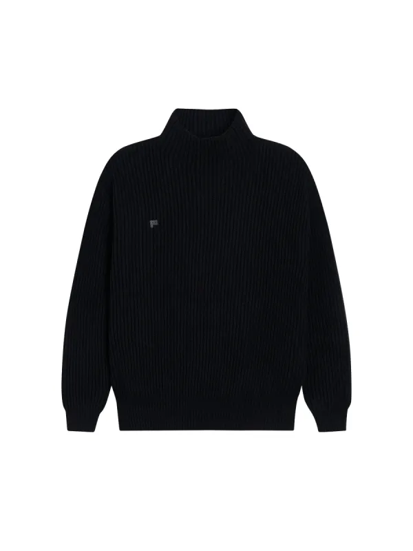 Mens Recycled Cashmere Funnel-Neck Sweater—black sold by Pangaia
