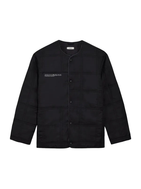 Mens Flower-Warmth Quilted Collarless Jacket —black sold by Pangaia