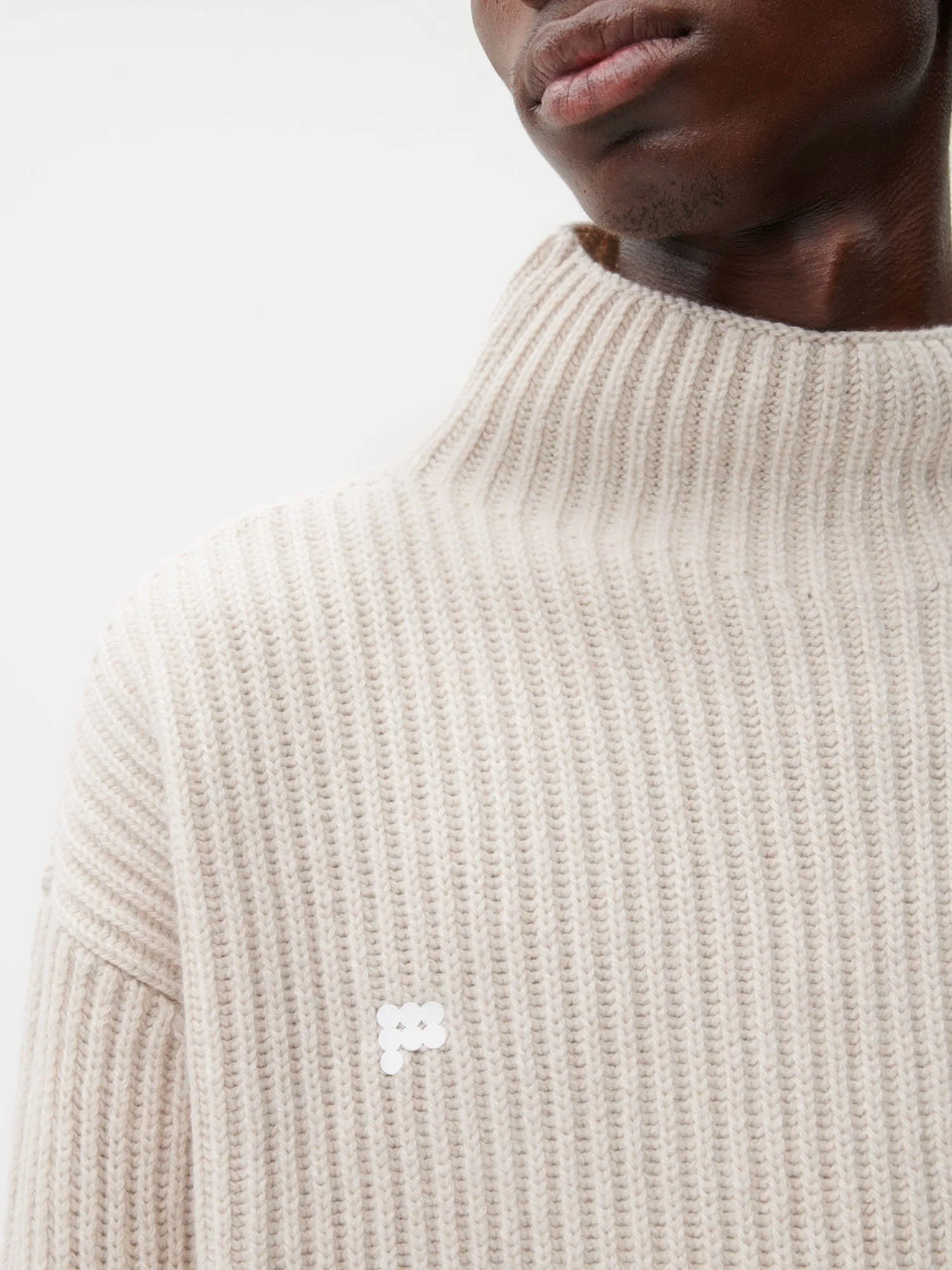 Mens Archive Recycled Cashmere Funnel-Neck Sweater—oatmeal sold by Pangaia product image thumbnail 4