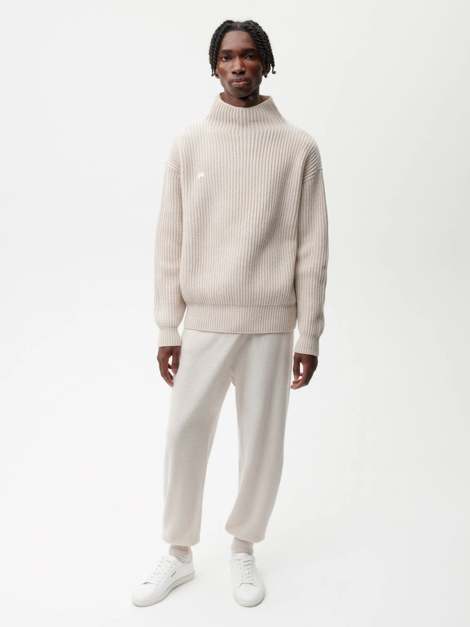 Mens Archive Recycled Cashmere Funnel-Neck Sweater—oatmeal sold by Pangaia product image thumbnail 3
