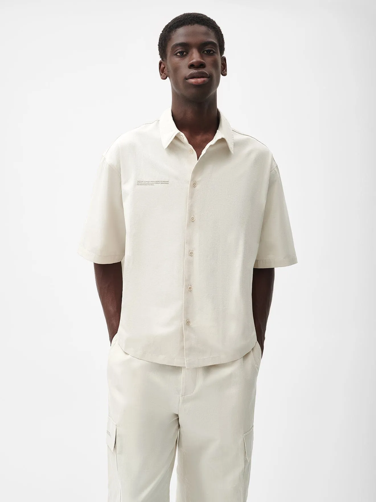 Mens Organic Cotton Linen Short Sleeve Shirt—limestone sold by Pangaia product image thumbnail 2