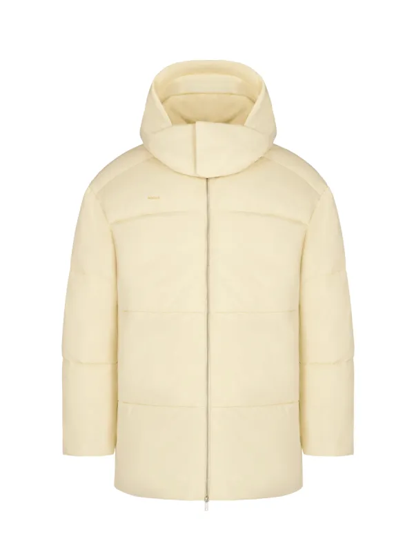 Mens Flower-Warmth Recycled Nylon Long Puffer—rind yellow sold by Pangaia