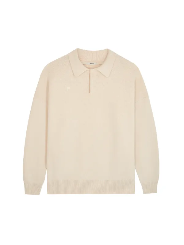Mens Recycled Cashmere Polo Sweater—ecru ivory sold by Pangaia