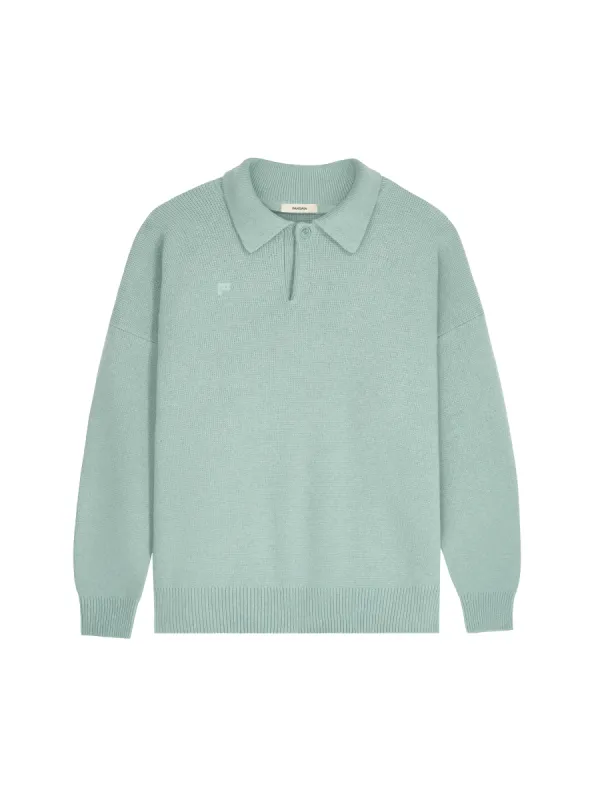 Mens Recycled Cashmere Polo Sweater—eucalyptus blue sold by Pangaia