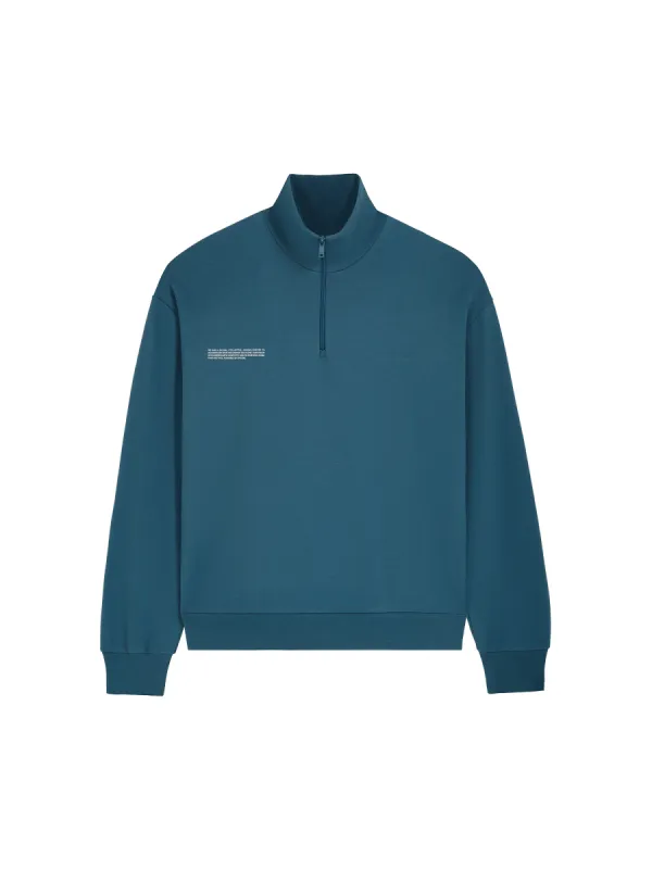 Mens Double Jersey Half Zip Sweatshirt—storm blue sold by Pangaia