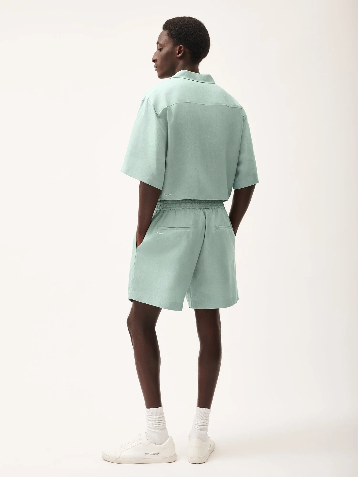 Mens Aloe Linen Mid Length Shorts—eucalyptus blue sold by Pangaia product image thumbnail 3