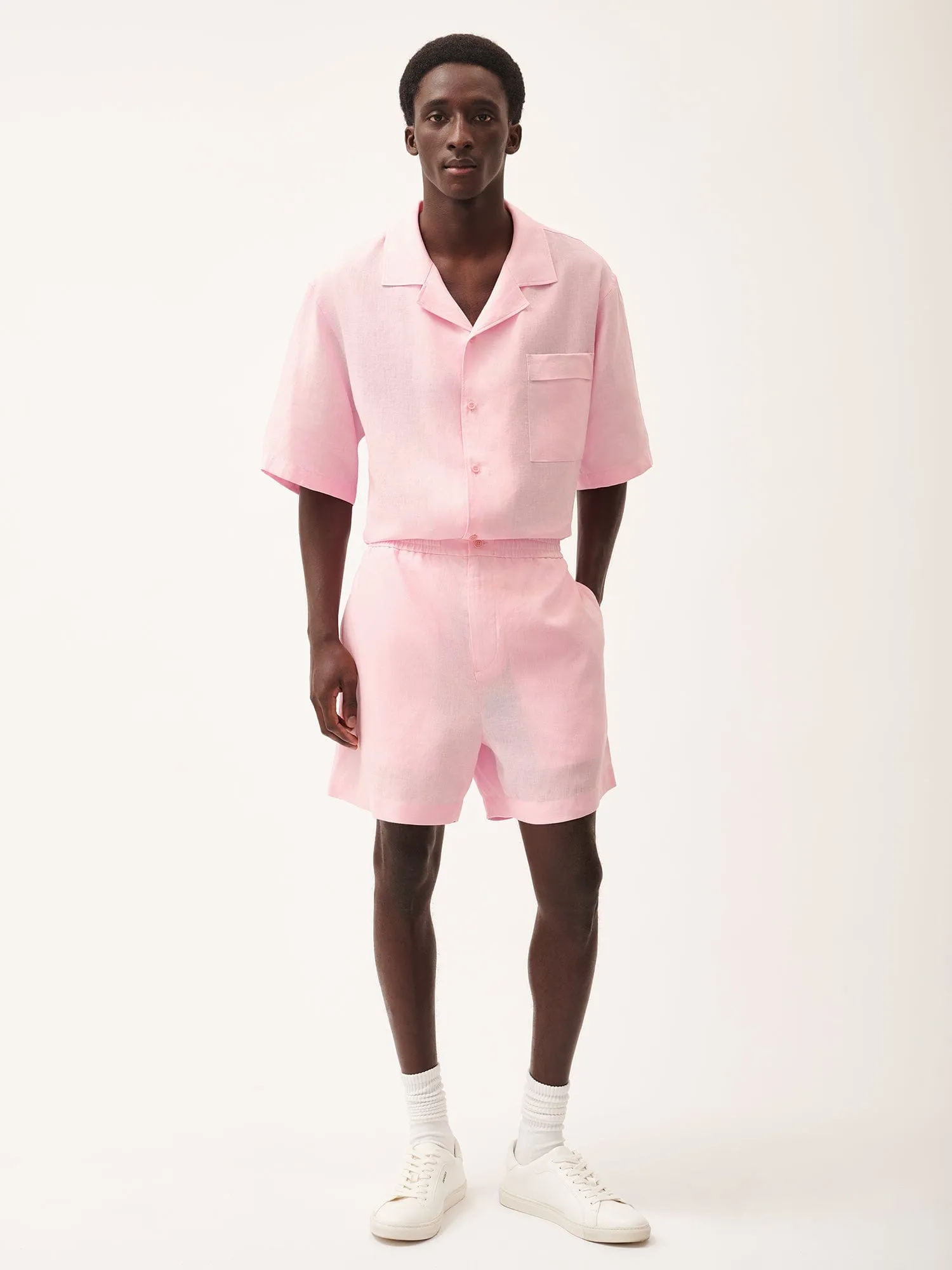 Mens Aloe Linen Mid Length Shorts—magnolia pink sold by Pangaia product image thumbnail 4
