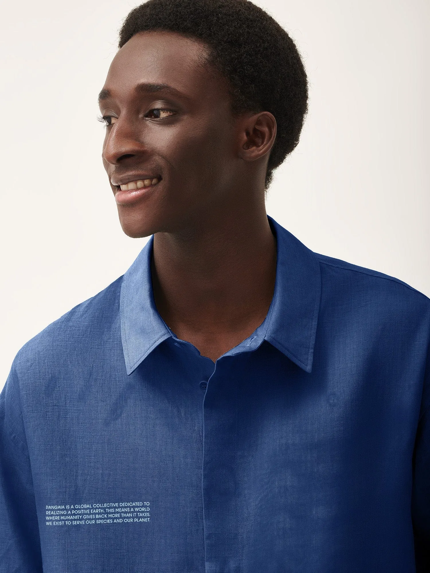 Mens DNA Linen Collared Long Sleeve Shirt—lapis blue sold by Pangaia product image thumbnail 4