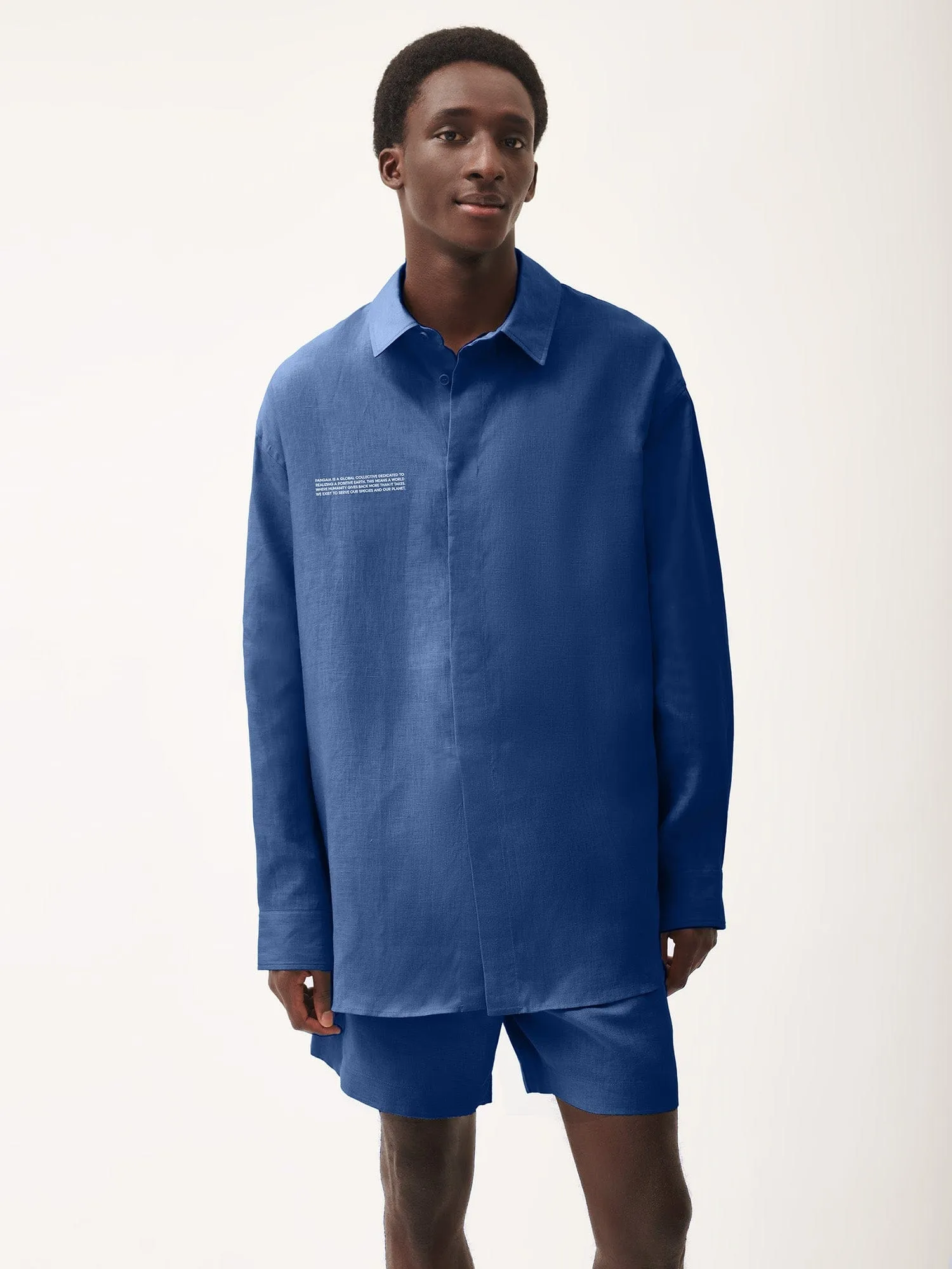 Mens DNA Linen Collared Long Sleeve Shirt—lapis blue sold by Pangaia product image thumbnail 2