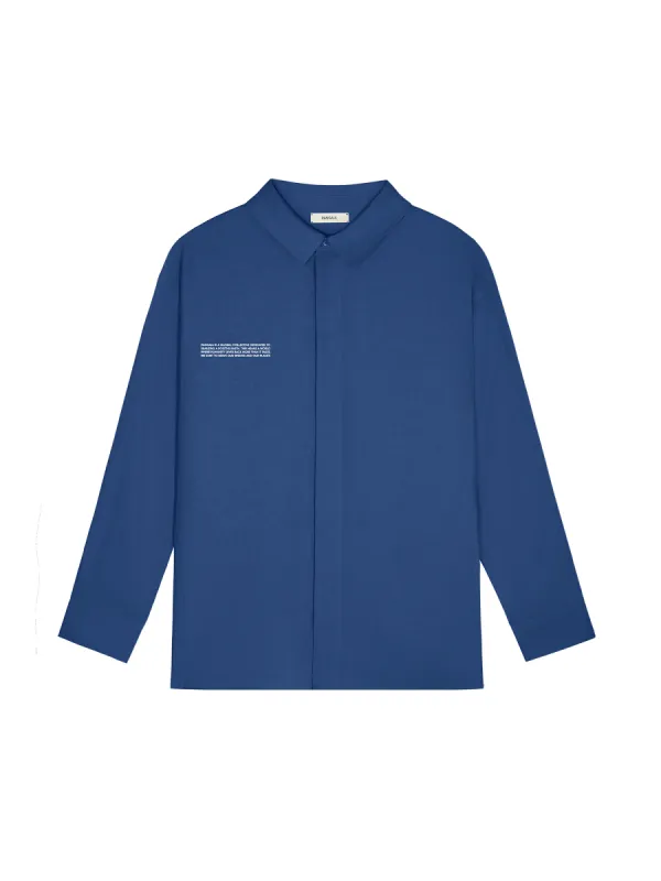 Mens DNA Linen Collared Long Sleeve Shirt—lapis blue sold by Pangaia