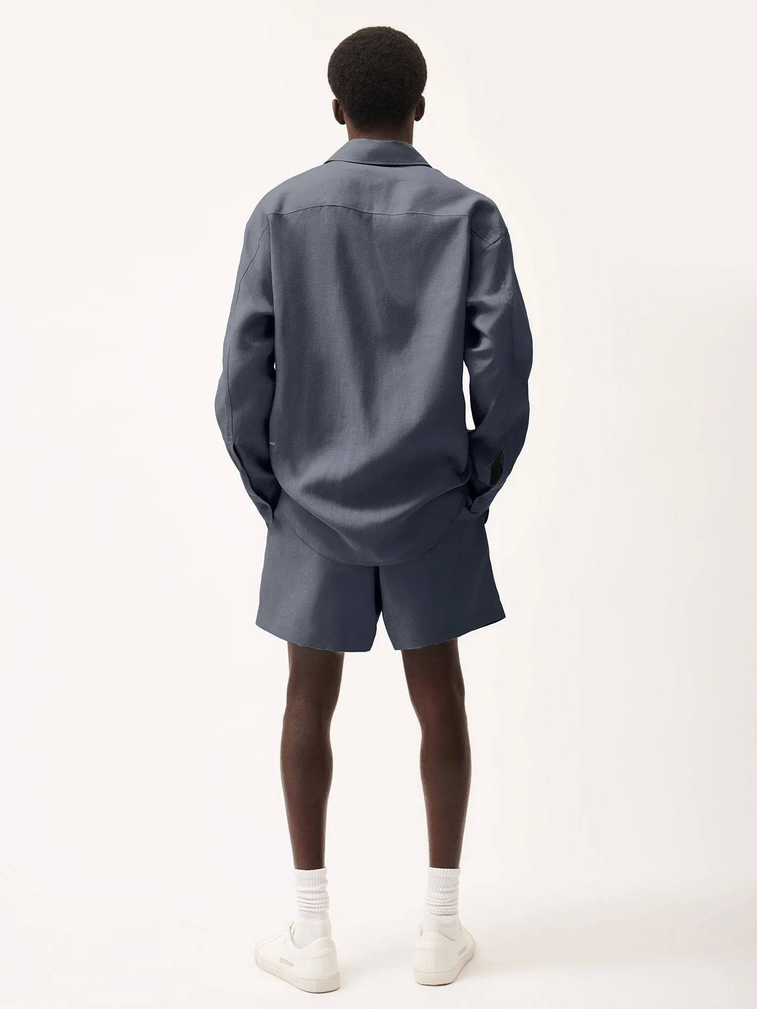 Mens DNA Linen Mid Length Shorts—atmosphere grey sold by Pangaia product image thumbnail 3