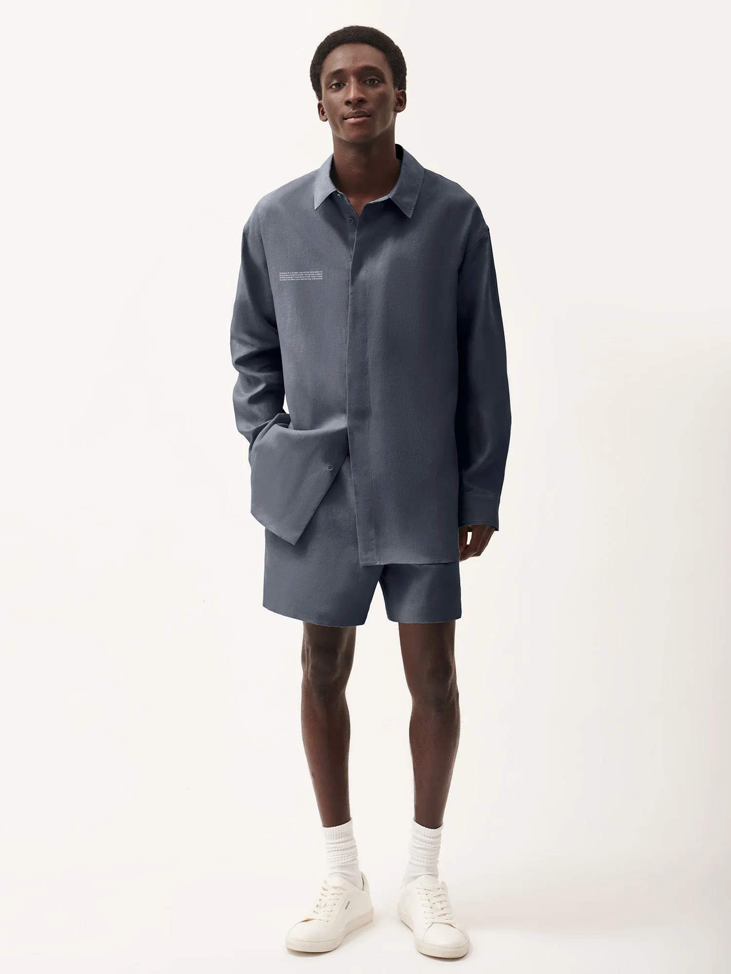 Mens DNA Linen Mid Length Shorts—atmosphere grey sold by Pangaia product image thumbnail 2