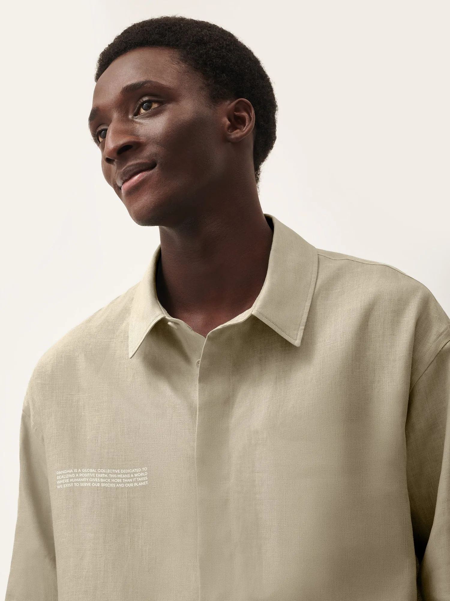 Mens DNA Linen Collared Long Sleeve Shirt—cliff beige sold by Pangaia product image thumbnail 4