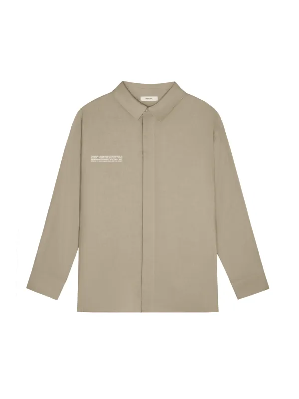 Mens DNA Linen Collared Long Sleeve Shirt—cliff beige sold by Pangaia