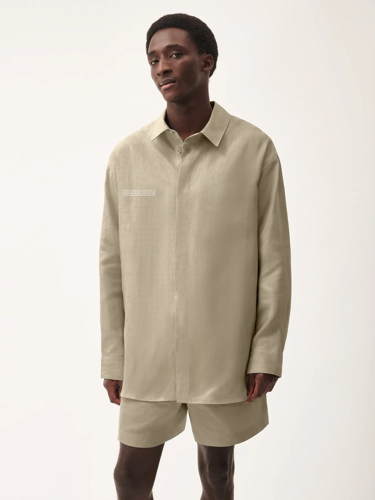 Mens DNA Linen Collared Long Sleeve Shirt—cliff beige sold by Pangaia product image thumbnail 2