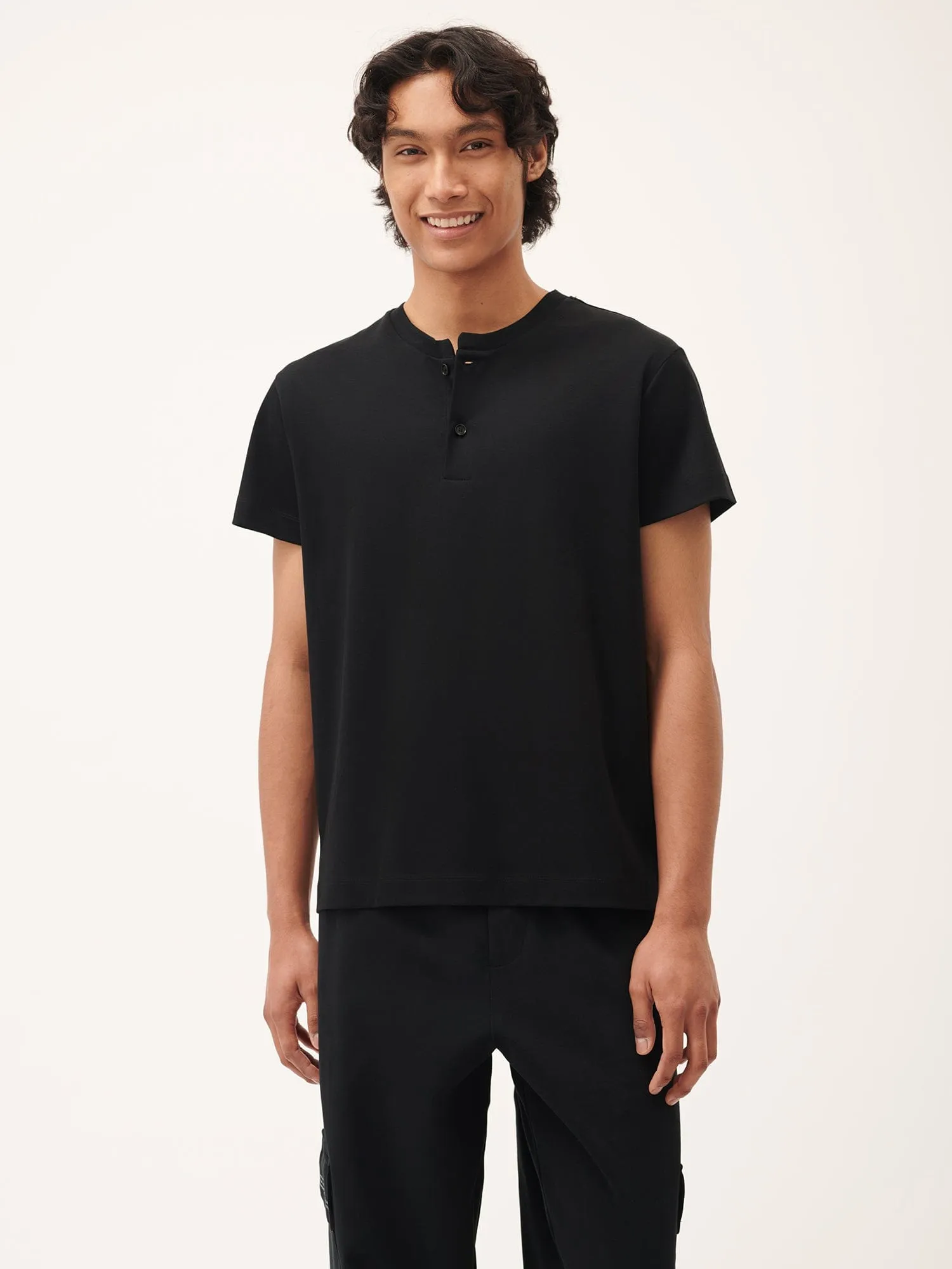 Mens DNA Henley T-Shirt—black sold by Pangaia product image thumbnail 2