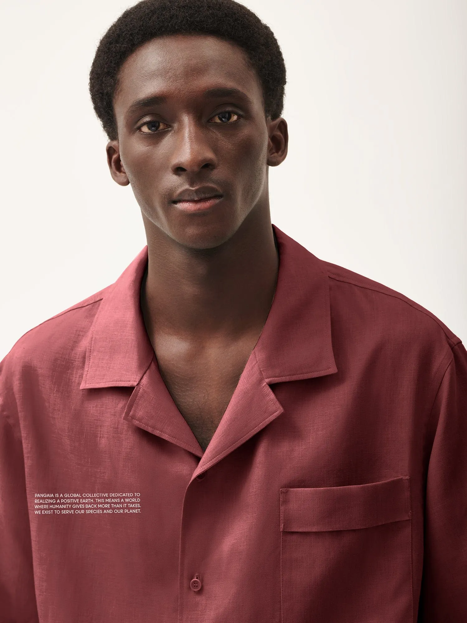 Mens DNA Linen Camp Collar Shirt—garnet red sold by Pangaia product image thumbnail 4